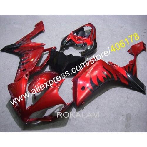 For Yamaha 2007 2008 YZF-R1 07 08 YZFR1 YZF R1 YZFR1000 Black Flame In Red Custom Abs Fairings (Injection Molding)