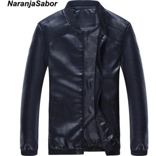 NaranjaSabor Autumn Mens Leather Jackets Men Stand Collar Fashion PU Leather Coats Male Motorcycle Outerwear Slim Fit Coat 4XL