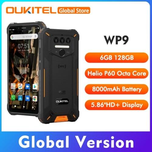 OUKITEL WP9 NFC 5.86"HD+ Android 10 Helio P60 Octa Core 8000mAh 16MP 6GB 128GB Rugged Mobile Phone