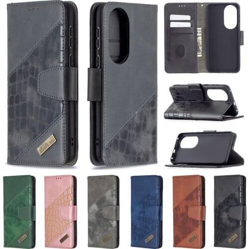 P50 Pro PU Leather Case for Huawei P40 Lite E Y5P Y6P Y7P P Smart 2021 Y7A Flip Wallet Cover Crocodile Pattern Splicing Fundas