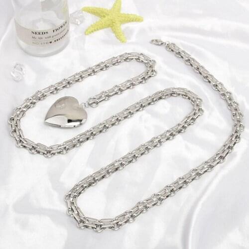 Origin Summer Hip Hop Metallic Love Heart Pendant Necklace for Women Punk Chunky Chain Simulated Pearl Necklaces Cool Jewelry