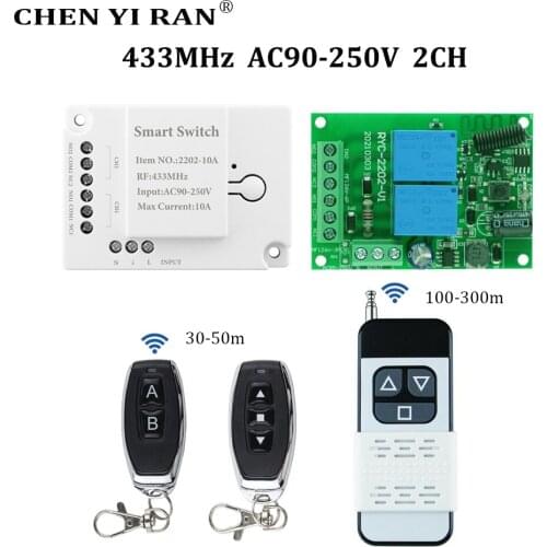 433MHz Remote Control Switch AC 110V 220V 10A 2CH rf Relay Receiver and Transmitter, for Control Motor forward and backward