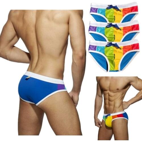 Rainbow Sexy Mens Swim Briefs Bikini Swimwear Swiming Trunks Beachwear With Front Pad Man Briefs Underwear Sexy Lingerie Homme