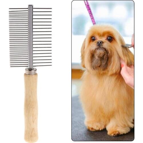 Pet Comb Grooming Double Combs Stainless Steel Wooden Handle Cat Kitten Dog Puppy Hair Brush Pets Products Multi Functional