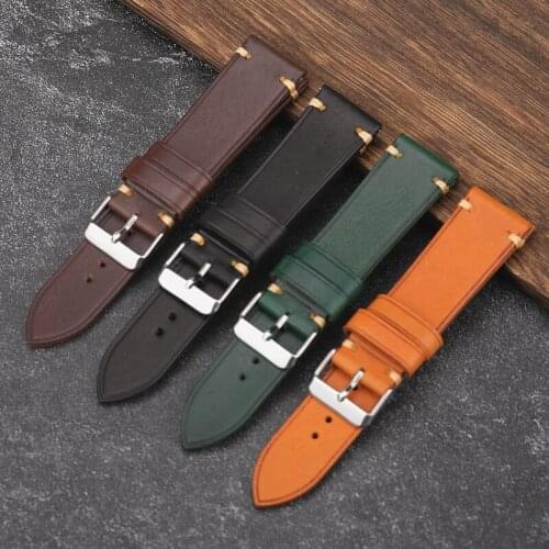 Handmade Leather Watchband 18 20 22MM For Mens Military Watch Strap Soft Leather Strap On The Top Layer
