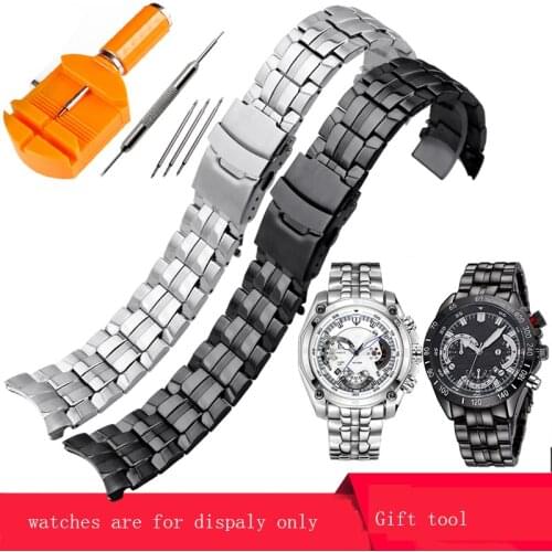 Stainless Steel Watchband Replacement Casio EF-550D 1A7A Fine Steel Bracelet 22mm Silver Black Watch Chain Give Tool