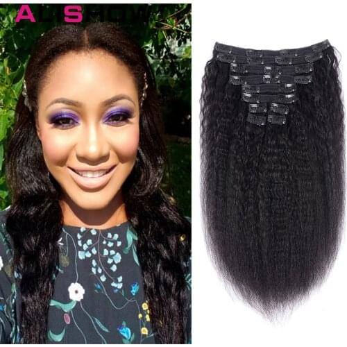Kinky Striaght Clip In Human Hair Extension 120g Brazilian Natural Hair in 10pcs Yaki Clips Remy Hair Natural Color