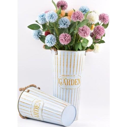 Vintage Metal Iron Flower Buckets Plants Planter Pot Bucket Flower Vases Home Balcony Floral Decor Simulation Flower Pot