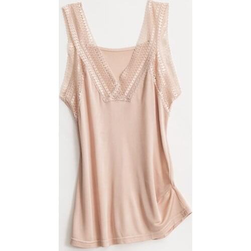 Womens 50% Real Silk 50% Viscose Lace Camisole Tank Top Vest Shirt Sleepwear Spaghetti Strap TG113