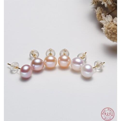 925 Sterling Silver Simple Round Freshwater Pearl Stud Earrings Women Light Luxury Temperament Mothers Day Jewelry Gift