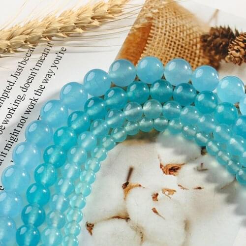 1 Strand 6mm 8mm 10mm 12mm Fancy Lake Blue Jades Stone Spacer Beads Smooth Charm Ball Beads DIY Women Necklace Bracelets Jewelry