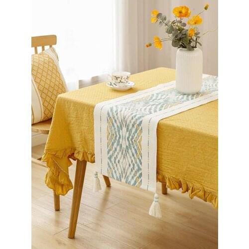 1PC Linen CottonTable Runner with Tassel Tea Table Shose Cabinet Cover Table Flag Wedding Decor For home Wedding Christmas Party