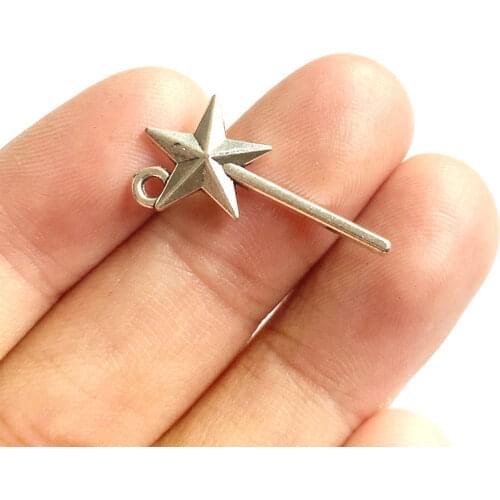 10pcs Fairy Stick Charm Wizard Stick Charm Magic Wand Charm For Jewelry Making Silver Color Plated DIY Jewelry Accessories