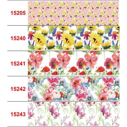 16mm-75mm Retro Flower Series Printed Grosgrain/Foe Ribbon Yellow Sunflower Red Rose DIY Festival Day Hair Bowknots 50yards/roll