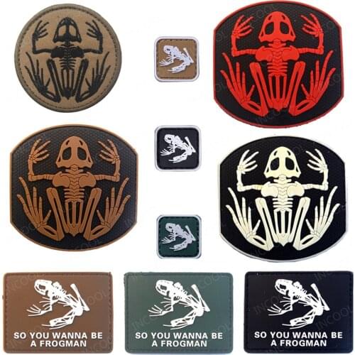 3D Frog Animal Patches Skeleton Rubber PVC Tactical Military Badges Biker Motorcycle Patches Appliqued For Jackets Shirts