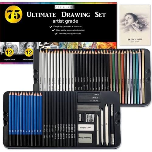 75PCS Sketch Pencils and Colored Pencils Set School Supplies Drawing Pencils Beginner Kit Watercolor Metallic Oily Art Supplies