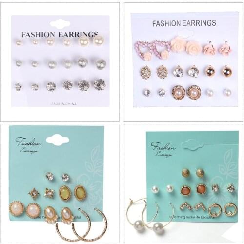 BRAVEKISS Flower Star Pearl Earring Set CZ Retro Flower Stud Earrings Heart Hoop Round Fashion Jewelry for Women Daily/Shopping