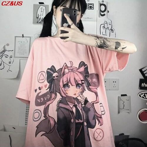 Anime Graphic Print 2021 Summer T-shirt Japanese Harajuku style Lovely Sweet Loose Student Short Sleeve Shirt Tshirts Streetwear