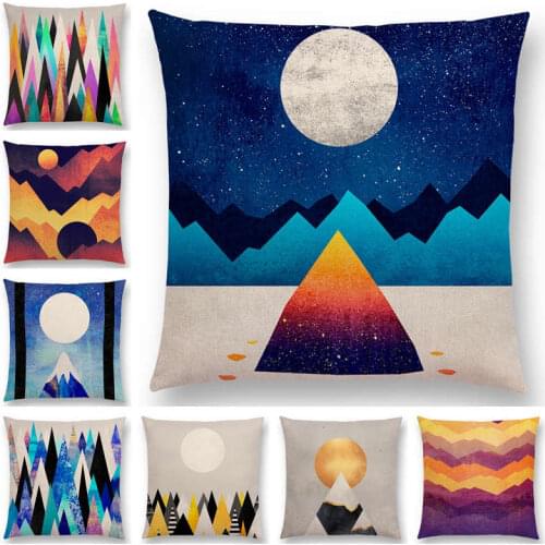 Hot Sale Sun Moon Dreamy Peaks Colorful Mountains Surrealism Triangle Geometric Pattern Cushion Cover Sofa Throw Pillow Case