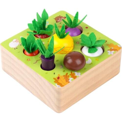 Natural Pine Montessori Carrot Pull Toy Early Educational Building Block Carrot Game For 1-2-3-4 Year Old Kids