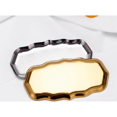 Rose Gold Stainless Steel Exquisite Entrance Key Plate Cosmetic Storage Tray Fruit Jewelry Display Plate Kitchen Organizer Tools