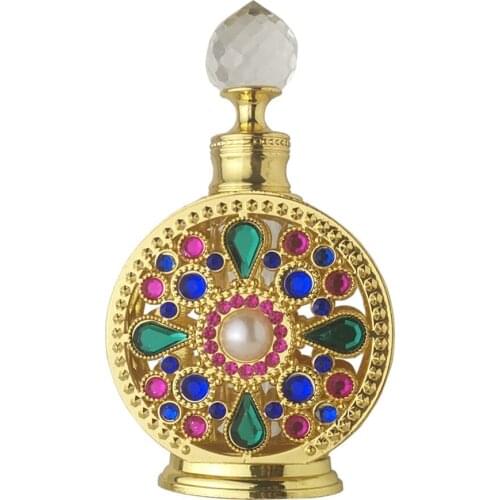 Exquisite Middle East Style Rhinestone Perfume Bottle Colorful Golden Packaging Refillable Bottles Portable Cosmetic Container