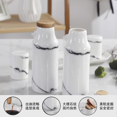 Ceramic Salt Pepper Oil Bottle Set Porcelain Olive Soy Seasoning Oil Vinegar Bottle Kitchen Cooking Tool