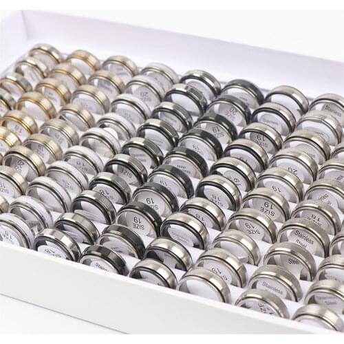 Wholesale Bulk 30pcs/Lots Smooth Rotatable Spinner Stainless Steel Rings Decompression Jewelry For Men Women Mix Style