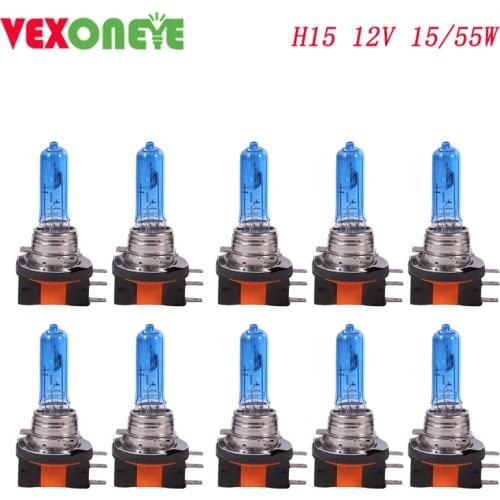 10pcs H15 12V 15/55W Halogen Bulb White Quartz Glass High Power Car Daytime Running Lights DRL Auto Fog Driving Lamp