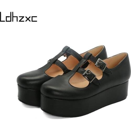 LDHZXC Fashion Buckle Fall Shoes for Women Heels Platform Shoes Leather PU Women Pumps Ankle Strap Mary Jane Shoes Drop Ship