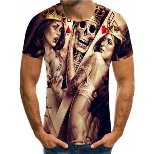 Mens T-shirt 3D Printing Playing Card Pattern Fashion Casual Round Neck Shirt Gambling Funny Short-Sleeved Oversized T-Shirt