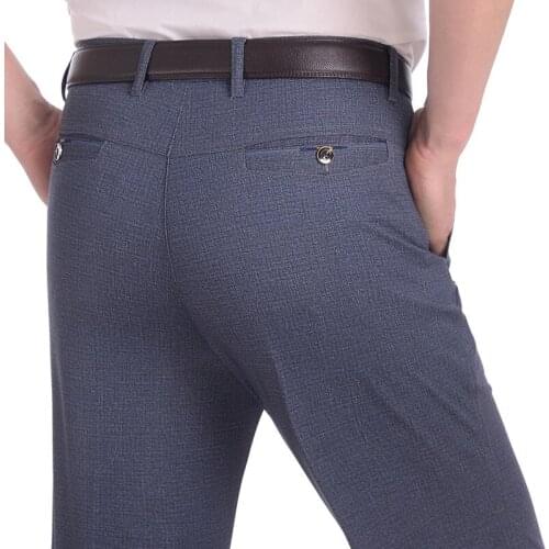 Mens casual pants fitness straight polyester blends long trousers plus size 2019 fall winter grey dad business formal slacks
