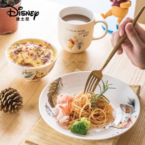 Disney Tableware 4-Piece Set Fashion Cartoon Mickey Mouse Ceramic Bowl and Plate Cup Spoon Set Creative Gift Set