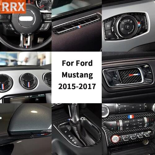 For Ford Mustang GT 2015 2016 2017 2020 Carbon Fiber Sticker Interiors Glove Box Handle Headlight Steering Wheel Car Accessories