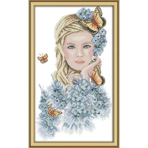 Joy Sunday Cross Stitch Kit 11&14CT DMC Embroidery Printed Kit Madame Butterfly Character Pattern Cross Stitch Kit Needle Crafts