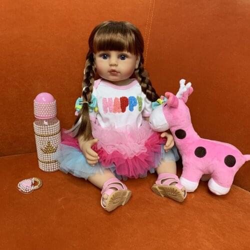 NPK 55CM Original full body silicone soft real touch waterproof bath toy reborn baby toddler girl princess hair Anna style