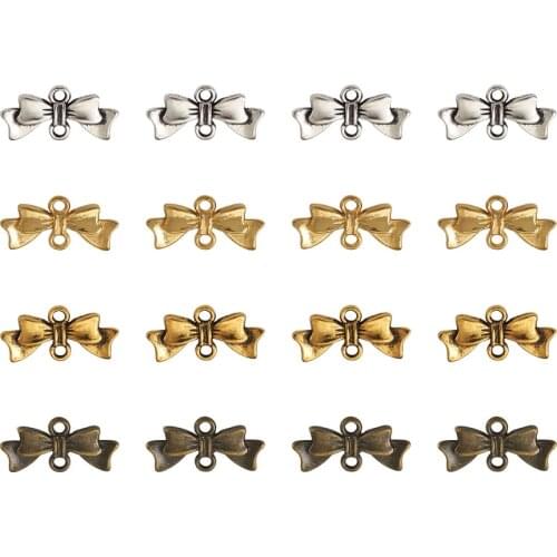 Pandahall 160pcs 4 Colors Tibetan Alloy Bowknot Link Charms Connector 20x10mm Bow Pendants for DIY Crafts Jewelry Making