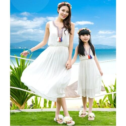 Baby Girl Dress Summer 2016 White Holiday Tassel Mother Daughter Dresses