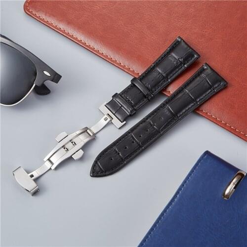 Embossed Strap Calfskin Leather Watchband with Double Press Butterfly Buckle Watches Accessories Bamboo Pattern Watch Band