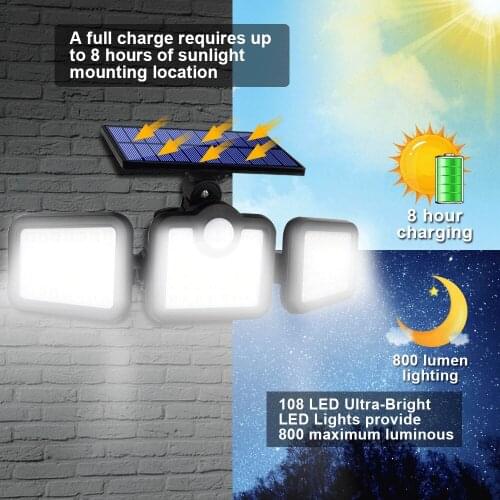 Hot COB Solar LED Light Outdoor 3 Head Motion Sensor 270 Wide Angle Illumination Waterproof Lights Wall lamp for Garden Garage