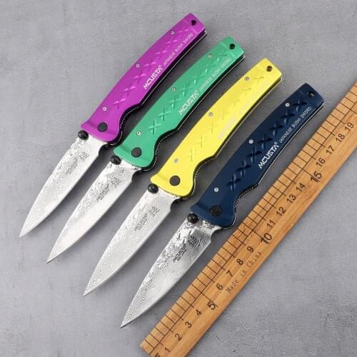 Damascus steel folding knife with aluminum handle tactical outdoor camping survival climbing hunting self-defense tool knife