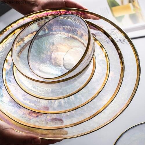 Nordic Style Phnom Penh Glass Tableware Western Steak Plate Salad Flat Plate Banquet Steak Display Plate Restaurant Supplies