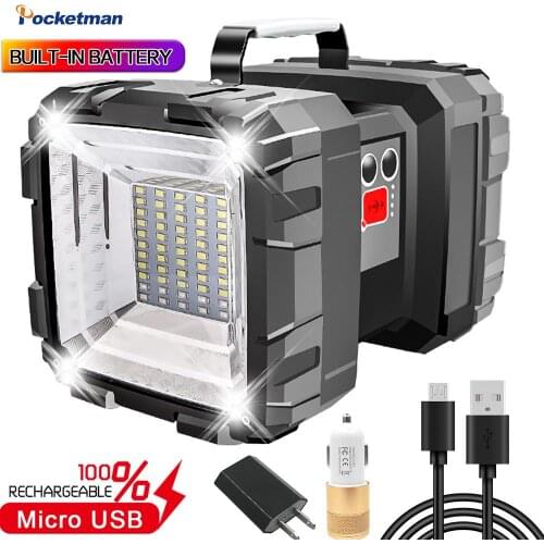 Super Bright Double Head Flashlight Searchlight Built-in Battery Portable Emergency Light Work Light Fishing Light Outdoor