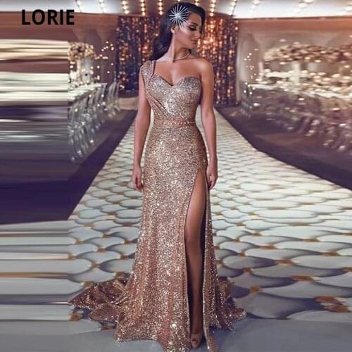LORIE One Shoulder Sequin Mermaid Evening Dresses Long Prom Gowns Sleeveless Formal Party Dress Robe De Soiree Split Plus Size