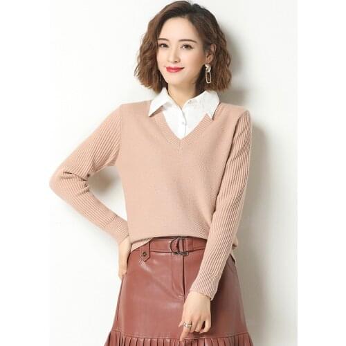 Spring and autumn fake two-piece shirt collar sweater women 2021 fashion new Korean style ladies long-sleeved pullover sweater