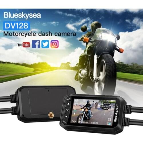 Blueskysea DV128 Motorcycle Camera DVR 2.7" Dual Lens Dash Cam HD 1080P 130° GPS Camera Loop Recording Manual Lock Waterproof