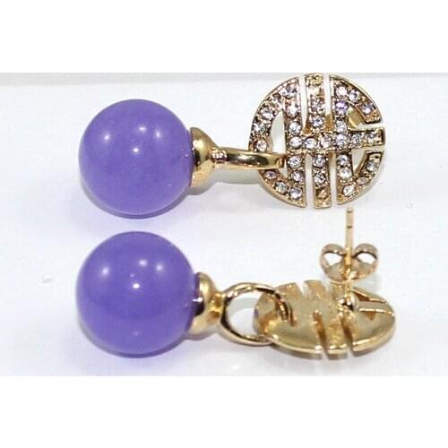 Vintage style 10mm purple Natural jade Earrings