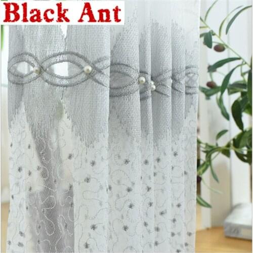 Embroidered Translucent Tulle Curtain Pearls For Living Room Window Screen Balcony Voile Sheer Fabric Light Luxury X-JD925#20