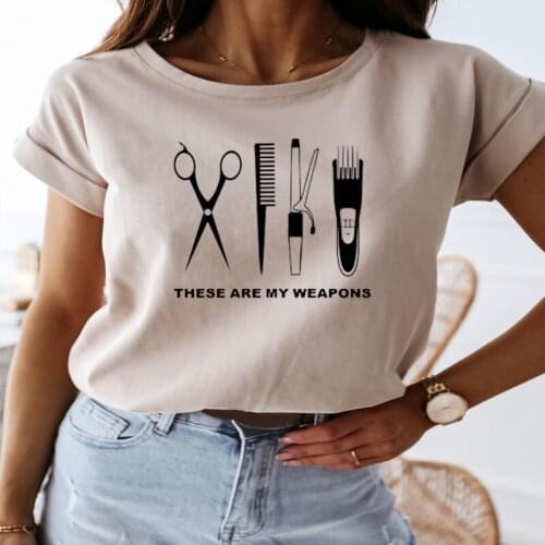 Barber Weapons T Shirt Women Short Sleeve O-Neck Cotton Heartbeat of Hairdresser T-Shirt Female Scissors Clothing Top Streetwear