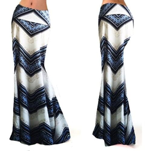 Bohemian Elastic High-Waist Printed Fishtail Max Skirt Women Summer Printed Long Floral Skirt Women Printed Large Size 3xl